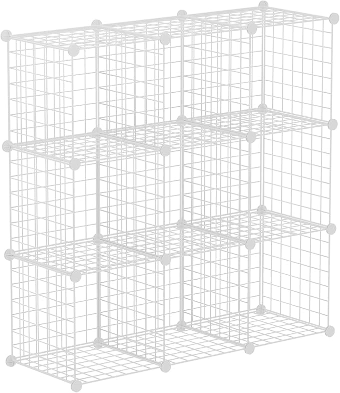 HUBSON Wire Cube Storage Organizer, Book/Toy/Craft/Potted Plants and petCloset Organizers and Storage Shelves, 9-Cube Freely Combinable Metal Grids Storage Shelf, White Iron