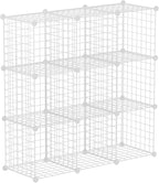 HUBSON Wire Cube Storage Organizer, Book/Toy/Craft/Potted Plants and petCloset Organizers and Storage Shelves, 9-Cube Freely Combinable Metal Grids Storage Shelf, White Iron