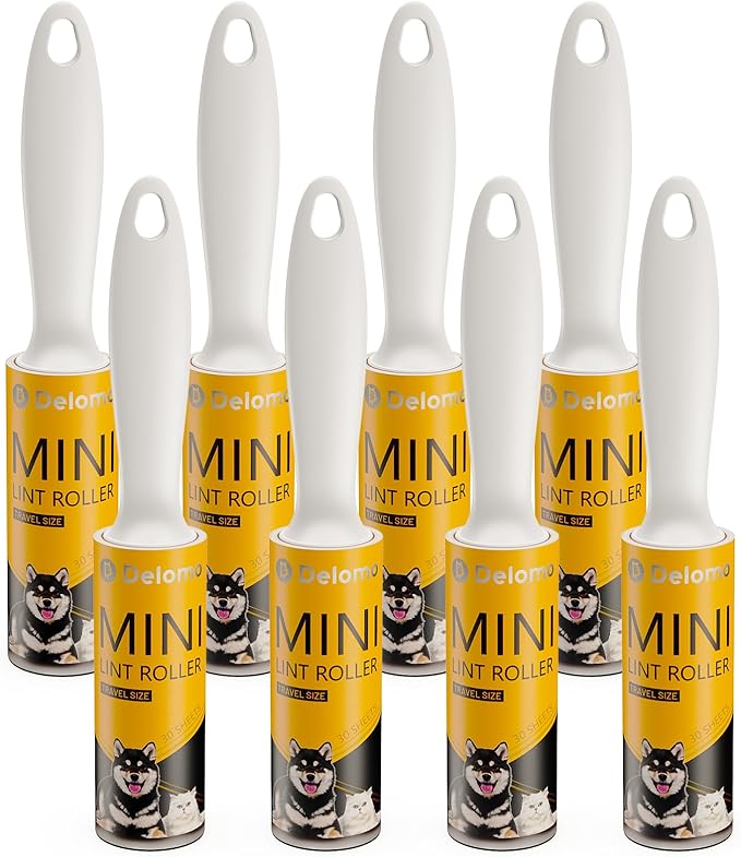 DELOMO Mini Lint Rollers Travel Size 8 Pack (240 Sheets Total) – Extra Sticky Lint Roller for Pet Hair, Clothes, Furniture & Car – Compact Portable Design for On-The-Go Quick Cleanups