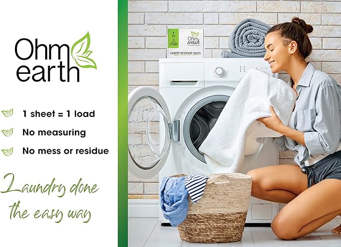 Ohm Earth’s Wash Laundry Detergent Sheets Hypoallergenic & Dye-Free Liquidless Detergent, Fast Dissolving Concentrated Strips Ideal for Sensitive Skin, 50 count (up to 100 Loads) Spring Breeze