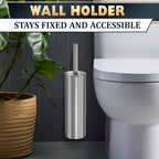 Silver Modern Toilet Brush and Holder Set with Wall Mount - Stainless Steel Toilet Brush with Holder - Removable Inner Bowl, Shiny Design, Splash Protection & Dense Bristles for Bathroom Cleaning