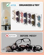 MaxGear Sunglasses Organizer Wall Mount, 4-Pack Acrylic Eyewear Display Holder with 28 Slots, for Glasses/Sunglasses Storage, Includes Adhesive Tape & Screws, Clear Wall Mounted Shelf for Closet, Door