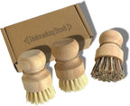 3 - Piece Wooden Kitchen Dish Brush Set - Natural Fiber Dishwashing Scrubber