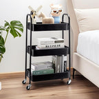 SETTFRFE 3 Tier Rolling Cart Metal,File and Art Cart with Wheels,Storage Shelf Organizer Cart for Bathroom,Office,Kitchen,Black