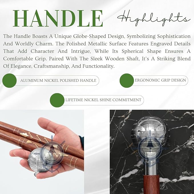 Deluxe Walking Sticks | Rosewood Crafted Cane with Solid Brass Chrome Decorative Bars | Nagina International