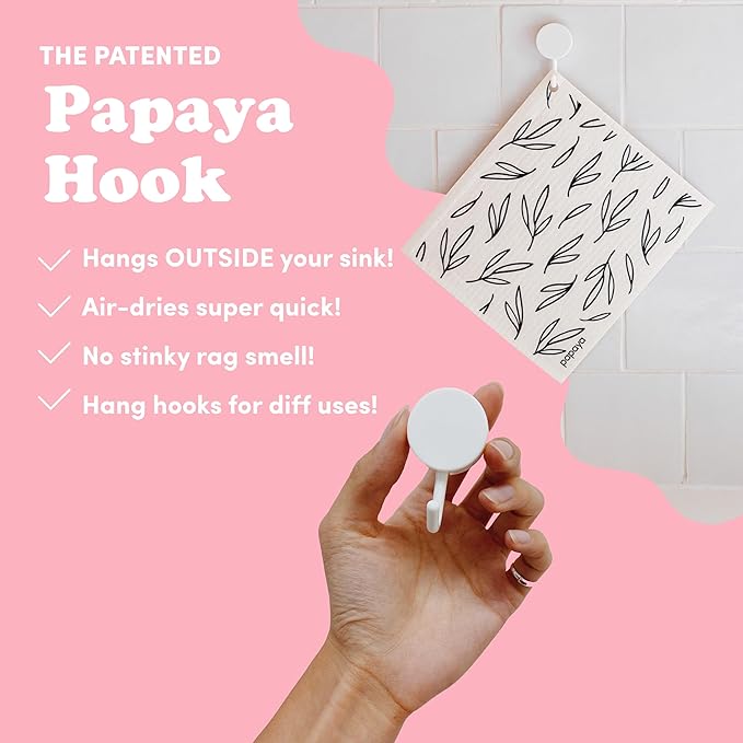 Papaya Reusable Paper Towels 2-Pack - 2 Sheets + 1 Hooks, Quick Drying, No Odor, 1 Sheet Replaces 17 Rolls, Washable Kitchen Cloth, Sustainable Dish Sponge, Eco Friendly Gift