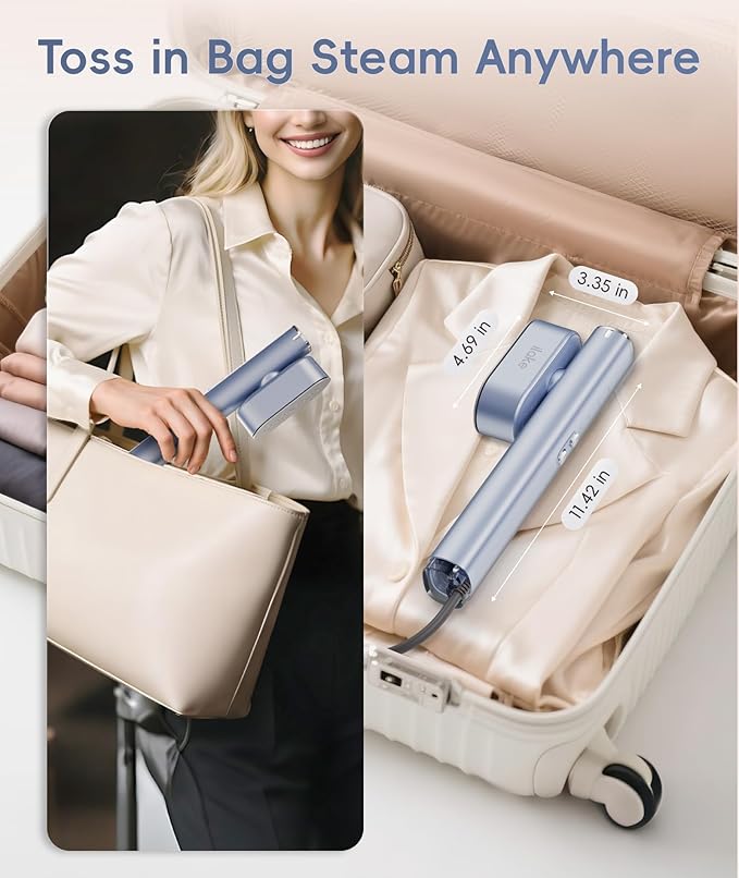 Travel Steamer for Clothes, 100-240V Dual Voltage Portable Garment Steamer, 1000W Travel Size Handheld Steamer & Iron 2 in 1 for Global & Europe Travel, Business, Home, Silver