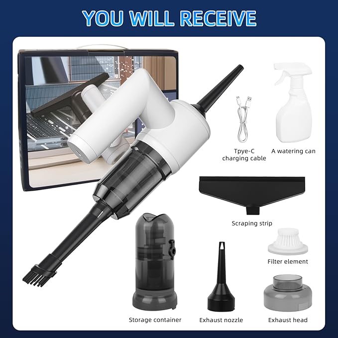 MDK 11-in-1 Set Window Vacuum Squeegee Cordless with 5 Versatile Cleaning System丨5000Pa Strong Suction Window Vacuum Cleaner丨Wet & Dry Vacuum Cleaning Tool Ultra-Light 1.1LBS丨DOE