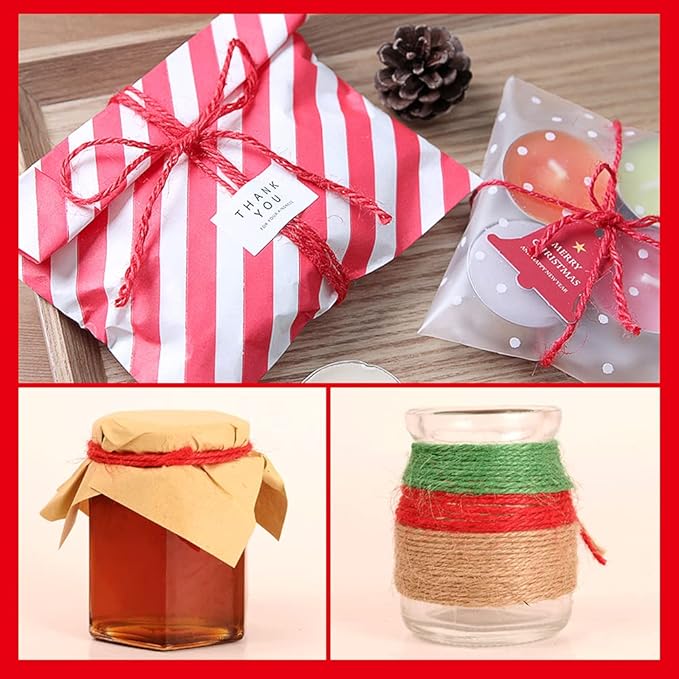 328 Feet 3mm Thick Natural Jute Twine, 3Ply Red Twine Roll Heavy Duty Packing Materials String for Crafts, Chistmas Gift Wrapping and Gardening