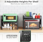 Kitstorack Adjustable Microwave Oven Rack,Microwave Stand Shelf Heavy Duty 2-Tier Shelf with Cutting Boards Stand for Kitchen Shelves Counter Top Organizer, Holds 120lbs,9 Hooks