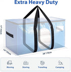 4 Pack Extra Large Moving Bags, Heavy Duty PE Woven Storage Totes with Visible Window & Wrap Around Handles, Reusable Space-Saving Alternative for Home Relocation & Storage