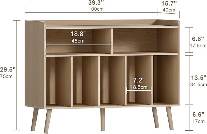 ChooChoo Record Player Stand, Turntable Stand with Vinyl Storage, Record Player Cabinet Up to 350 Albums, Cube Storage Organizer for Living Room, Natural