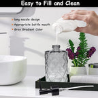 Crystal Glass Soap Dispenser, 12oz Gradient Grey Bathroom Hand Dispenser, Lotion Dispenser with Black Plastic Pump for Modern Home Decor, Kitchen Countertop, Hotel