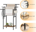 HOOBRO 39.4" Tall Freestanding Towel Rack for Bathroom, 3 Tier Stepped Blanket Rack with Shelf, Oversized Bath Towels Drying and Display Rack, Black and Rustic Brown BF50LB01