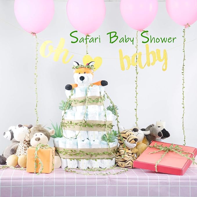 Naidiler 196 Ft Burlap Leaf Ribbon Twine for Crafts for Safari, Jungle, Fairy Party, Woodland Baby Shower, Enchanted Forest Decorations Vines Decor