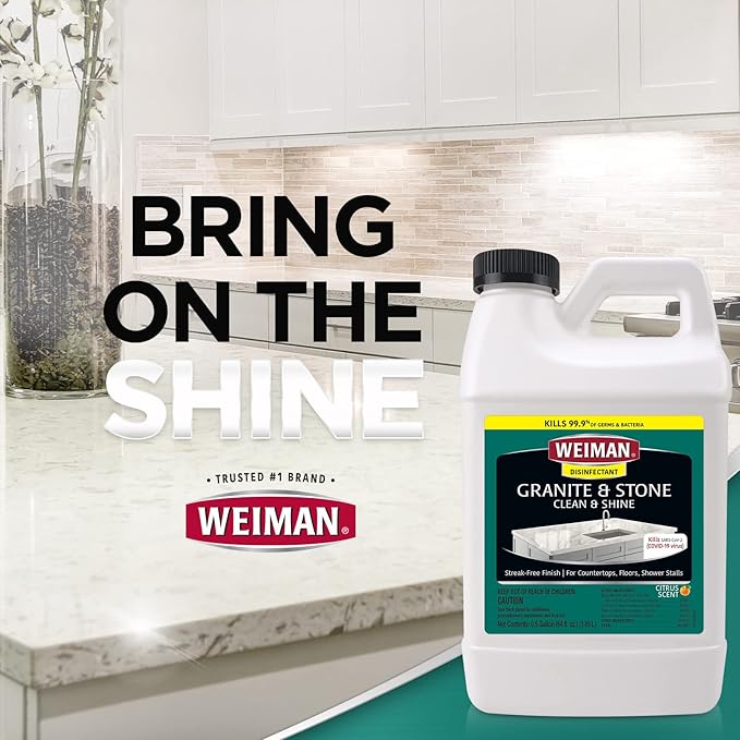 Weiman Disinfecting Granite Daily Clean & Shine Refill, 64 Oz - Safely Clean Disinfect and Shine Granite Marble Soapstone Quartz Quartzite Slate Limestone Corian Laminate Tile Countertop