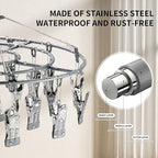 PHYDELU Clothes Drying Rack with 24 Clips， Hanger Sock Underwear Laundry Hangers Hanging Herb Dryer Ropa Socks Clothing Stainless Bras Wet Racks Secar Flower Baby Lingerie Portatil Secador Colgar