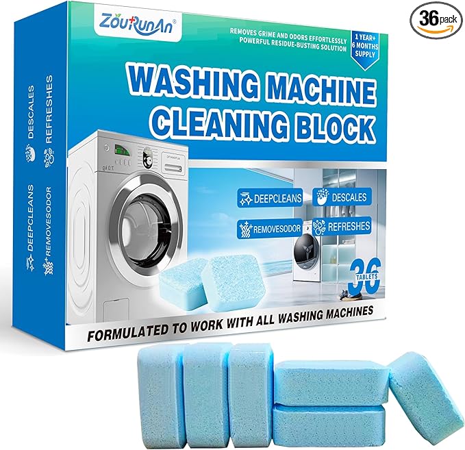 36 Pack Washing Machine Cleaner Descaler Tablets-18 Months Supply, Deep Cleaning Descaler for Front & Top Load Washers, Deodorizer, Mold & Limescale, Septic Safe, Compatible with All Brands