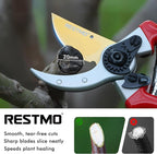 RESTMO 8.6" Professional Pruning Shears, Premium Titanium SKS5 Steel Blade, Forged Aluminum Handles for Durability & Long-Lasting Sharpness, Bypass Pruners for Gardening, Clippers & Scissor Tool