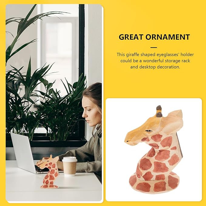 Giraffe Shaped Eyeglasses Holder Wooden Glasses Stand Decorative Eyewear Organizer Tabletop Rack for Home Office Display