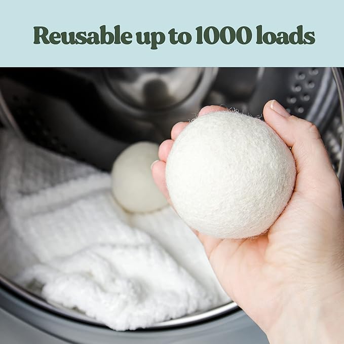 FEBU Wool Dryer Balls, 6-Pack, XL | 100% New Zealand Wool | Natural, Reusable Fabric Softener | Alternative to Dryer Sheets | Reduces Wrinkles, Shortens Drying Time, Zero Waste