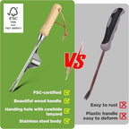 WORKPRO Weed Puller Tool, Metal Leverage Base and V-Shaped Forks for Easy Weed Removal & Deeper Root Digging, Heavy Duty Stainless Steel with Wood Handle, Manual Hand Weeder for Gardening