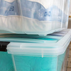 IRIS USA 94 Qt Stackable Plastic Storage Bins with Lids, 4 Pack - BPA-Free, Made in USA - See-Through Organizing Solution, Latches, Durable Nestable Containers, Secure Pull Handle - Clear