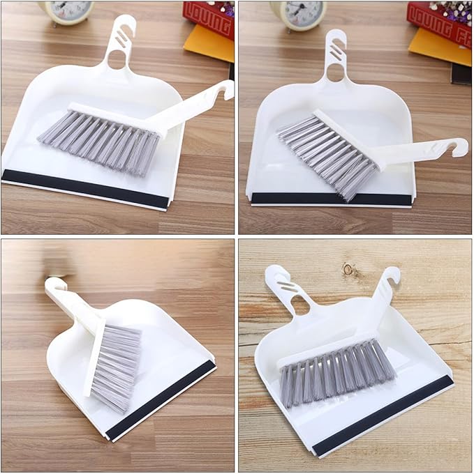 CLISPEED Mini Broom and Dustpan Set 2pcs, White Handheld Cleaning Brushes for Kitchen and Desktop, Compact Sweeping Tools for Home and Office Use