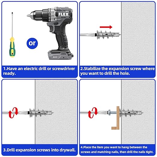 #8 * 1-1/4" Dry Wall Anchors and Screw Kit, Self Drilling Zinc Alloy Anchors，50 Wall Anchors and 50 Screws for Drywall，Holds Up to 75 LBS