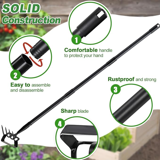Garden Hoe for Weeding, Heavy Duty Hoe Garden Tool, 62" Long Handle Stirrup Hoe Cultivator, 2 in 1 Action Scuffle Hula Push Pull Hoe Manual Weeder for Gardening Landscaping Loosening Soil