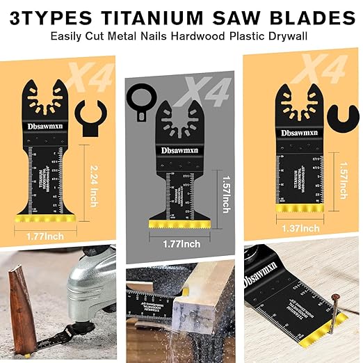 12PCS Titanium Oscillating Tool Blades Metal Cutting, Professional Multi Tool Blades for Metal Wood Plastic Drywall Cuts Saw Blades Compatible with Dewalt Milwaukee Ryobi Rockwell