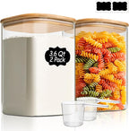ComSaf 3.6 Qt Glass Food Storage Containers Set of 2, Large Storage Containers with Lids, Square Glass Jars with Lids, for Flour and Sugar, Cereal, Rice, Pasta, Oats, Coffee Beans