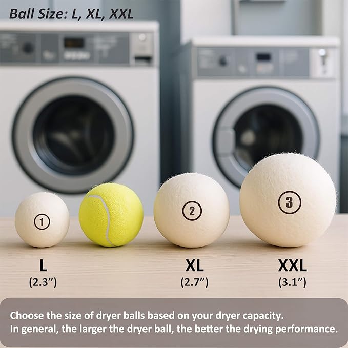 Wool Dryer Balls Laundry, L(2.3") 6 Pack, Premium Fabric Softener Ball, Reusable, Anti Static, Chemical Free Natural Wool Balls for Dryer, Laundry Dryer Balls – 100% New Zealand Wool