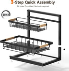 2 Packs Under Sink Organizer, High Adjustable 2 Tier Under Kitchen sink organizer, Multi-Purpose Storage Shelf for Kitchen Bathroom Cabinet (Black)