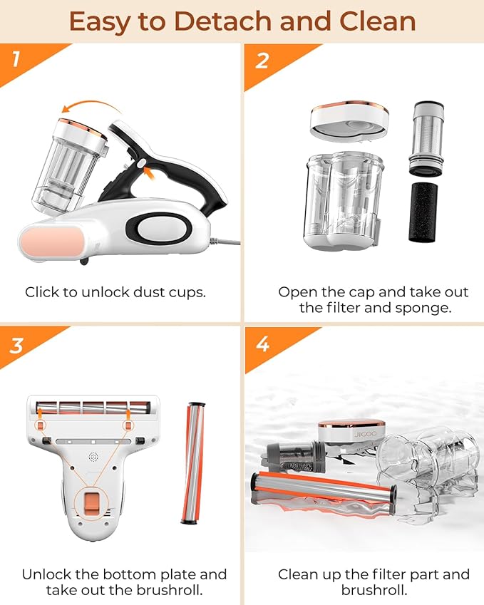 Bed Vacuum Cleaner with Dust Sensor, Mattress Vacuum Cleaner with UV & Ultrasonic and High Heating, 13Kpa Suction 500W Powerful Double-Cup Handheld Vacuums (J300, Corded)