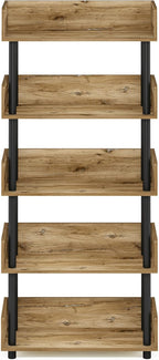 Furinno TURN-N-TUBE 4-Tier Display Shelf, Storage Shelves, Book Shelf, Open Shelves with Rounded Corner Top Edges, for Organization and Storage, Living Room, Home Office, Flagstaff Oak