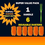 Duster Refill for Swiffer Duster, Reusable Duster Refill Compatible with Swiffer Hand Duster, 360° Heavy Duty Washable Microfiber Dusters for Cleaning, 6 Pack & 1 Handle, Orange