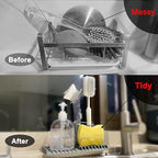 Sponge holder for kitchen sink caddy accessories gadgets, dish soap brush holder for sink organizer, soap tray holder drainer rack for bathroom -Gray