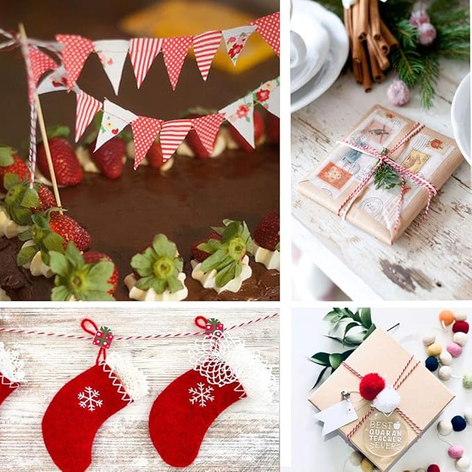 Cotton Twine Red and White Baker String 2mm Thick 328 Feet Christmas Twine for Gift Wrapping DIY Crafts Home Decoration Gardening