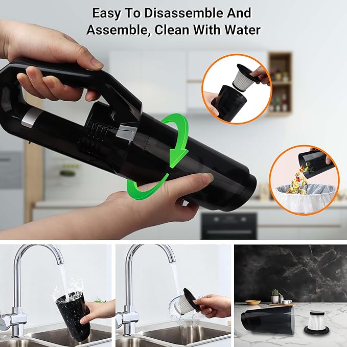 Handheld Car Vacuum Cleaner,Portable Vacuum Cleaner with 15000PA Suction,High Power Wet and Dry Mini Rechargeable Car Vacuum Cleaner with LED Light ,Multi-Nozzles for Car, Home, Office,Pet(black)