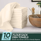 Flour Sack Kitchen Towels |Organic Cotton Blank Towel| Tea Towel Crafting Embroidery|Flat Thick Absorbent Quick Dry | Baking Bread Proofing Breathable Linen Cloth Cover Set of 10, 28 x 28 Inch, Ivory