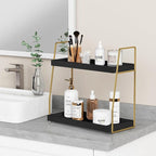 Forbena Black and Gold Bathroom Organizer Countertop, 2 Tier Counter Organizer for Bathroom Decor, Modern Sink Shelf Organizers for Vanity Storage, Make upTray for Makeup Bedroom