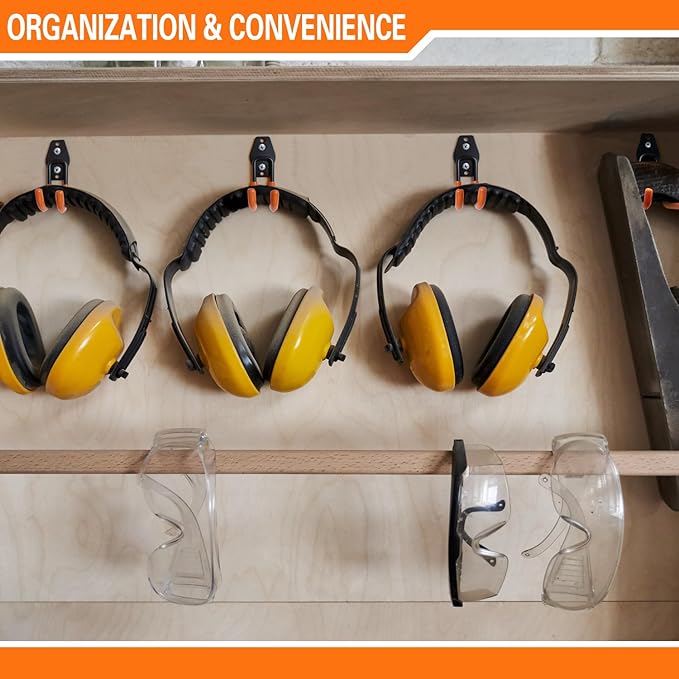 Heavy Duty Garage Hooks 6 Pack, J Shaped Hanger, Wall Mounted Storage System, Power and Garden Tool Organizer, for Hanging Ladders, Bikes Tires, Hose, Bulk Items