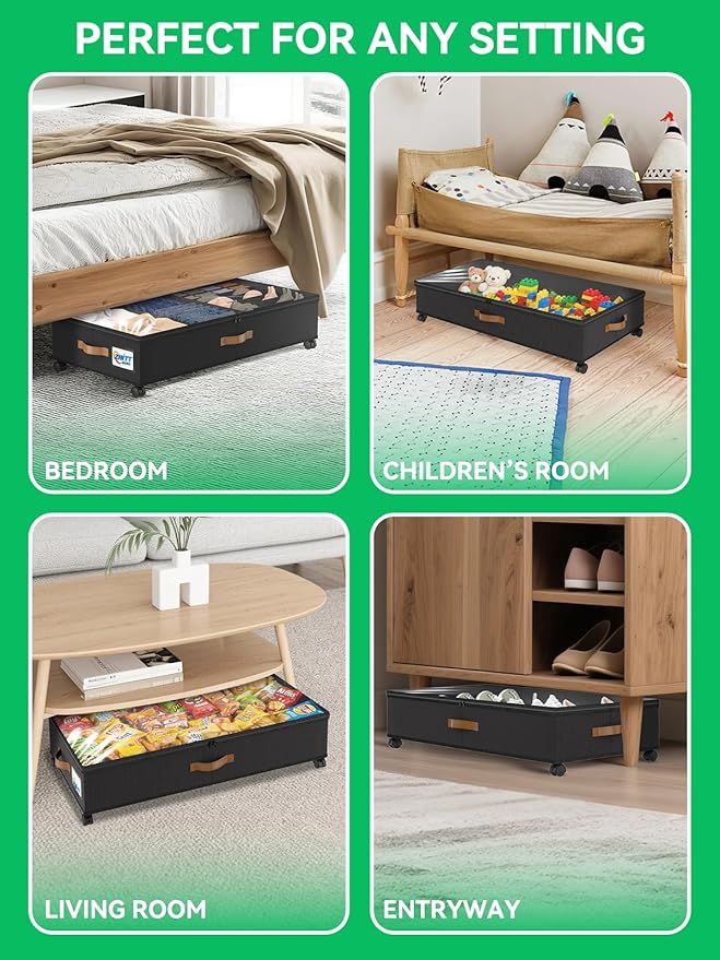 2Pack Under Bed Storage with Wheels+1Pack Underwear Storage, Scalable Under Bed Shoe Storage Containers, Clothes Organizer & Bedroom Furniture Organizers (Underwear Style)
