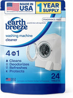 Earth Breeze Washing Machine Cleaner Tablets - 1 Year Supply - Deep Cleans, Removes Odors, Residue & Buildup - Front Load, Top Load & HE Washers - Fragrance-Free - No Harsh Chemicals - Made in USA