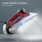 Rowenta, Iron, Focus Excellence Stainless Steel Soleplate Steam Iron for Clothes, Retractable Cord, 400+ Microsteam Holes, Powerful steam, LED Display, 1750 W Ironing Clothes, Cordreel, Red DW5433