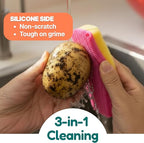3-in-1 Silicone Scrubber Sponge with Squeegee – Non-Scratch Kitchen Sponge for Dishes, Sink & Bathroom, Quick-Dry, Reusable Cleaning Tool (Pink)