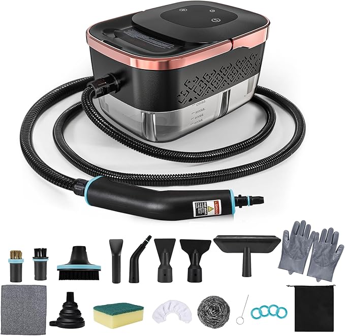 Steam Cleaner, 4 Bar High Pressure Steamer with 6-Level Adjustable, 15s Heat-Up, 42.7oz Large Tank, 7ft Extended Hose, 18 pcs Accessories, Portable Steam Cleaner for Home, Car, Tile, Grout, Grease