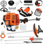 2025 New Gas Weed Wacker - 52cc 2-Stroke 5 in 1 Multi-Functional Lawn Mower Hedge Trimmer Pruners Gas Powered Brush Cutter, Handheld Weed Eater for Garden and Yard Lawn Orange