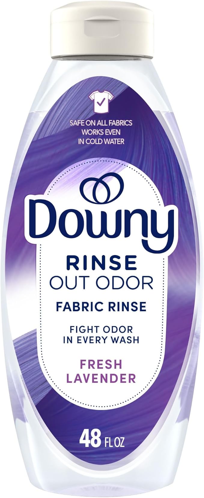 Downy RINSE & REFRESH Laundry Odor Remover and Fabric Softener, Fresh Lavender, 48 fl oz, Safe on ALL Fabrics, Gentle on Skin, HE Compatible